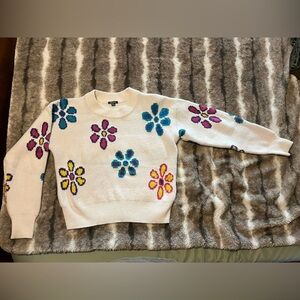 Wild Fable White Sweater with Multicolor Floral Design